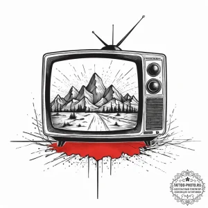 Tattoo sketch an old crt tv displaying a futu... - эскиз тату (№1754101978_0, 02.08.2025 02:32) — tattoo-photo.ru