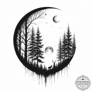 Tattoo sketch a forest silhouette with a sing... - эскиз тату (№1754104946_0, 02.08.2025 03:22) — tattoo-photo.ru