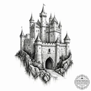 Tattoo sketch a medieval castle wall, strong... - эскиз тату (№1754105143_0, 02.08.2025 03:25) — tattoo-photo.ru