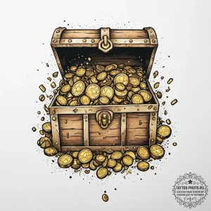 Tattoo design a treasure chest overflowing wi... - эскиз тату (№1754106131_0, 02.08.2025 03:42) — tattoo-photo.ru