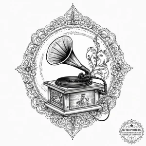 Tattoo design a small, classic phonograph wit... - эскиз тату (№1754107704_0, 02.08.2025 04:08) — tattoo-photo.ru
