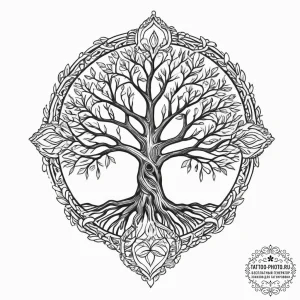Yggdrasil (tree of life), tattoo flash sheet... - эскиз тату (№1754108689_0, 02.08.2025 04:24) — tattoo-photo.ru