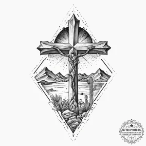 Tattoo sketch a stylized desert landscape wit... - эскиз тату (№1754111264_0, 02.08.2025 05:07) — tattoo-photo.ru
