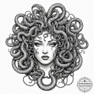 Medusa with snakes made of wires, artistic ta... - эскиз тату (№1754112051_0, 02.08.2025 05:20) — tattoo-photo.ru