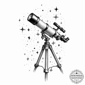 A telescope pointing at the stars, tattoo lin... - эскиз тату (№1754112250_0, 02.08.2025 05:24) — tattoo-photo.ru