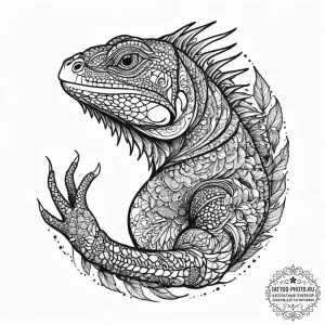 Iguana, tattoo drawing outline, on a clean wh... - эскиз тату (№1754231053_0, 03.08.2025 14:24) — tattoo-photo.ru