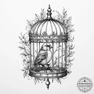 Tattoo design a small, ornate birdcage with i... - эскиз тату (№1754232462_0, 03.08.2025 14:47) — tattoo-photo.ru