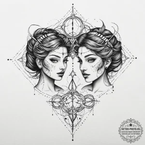 Tattoo sketch gemini twins, one made of light... - эскиз тату (№1754234953_0, 03.08.2025 15:29) — tattoo-photo.ru