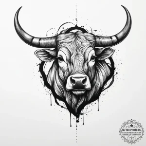 Tattoo design a taurus bull, depicted in a fl... - эскиз тату (№1754235163_0, 03.08.2025 15:32) — tattoo-photo.ru