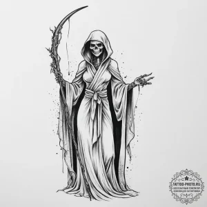 Tattoo sketch: marzanna depicted as a skeleta... - эскиз тату (№1754238174_0, 03.08.2025 16:22) — tattoo-photo.ru