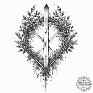 127. tattoo design: a "rod" rune with intertw... - эскиз тату (№1754239014_0, 03.08.2025 16:36) — tattoo-photo.ru