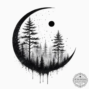 Tattoo sketch a forest silhouette with a sing... - эскиз тату (№1754239432_0, 03.08.2025 16:43) — tattoo-photo.ru