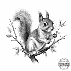 A squirrel mid-leap between two tree branches... - эскиз тату (№1754240473_0, 03.08.2025 17:01) — tattoo-photo.ru