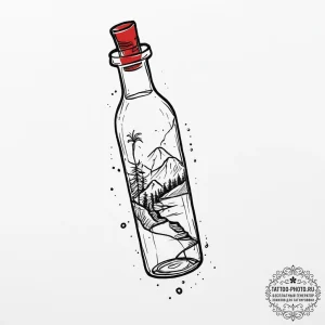 Tattoo design a stylized message in a bottle... - эскиз тату (№1754240888_0, 03.08.2025 17:08) — tattoo-photo.ru