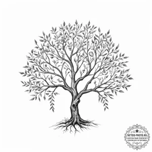 Tattoo design a tree whose leaves are tiny bi... - эскиз тату (№1754241702_0, 03.08.2025 17:21) — tattoo-photo.ru