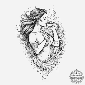 Tattoo sketch aquarius's water-bearer, pourin... - эскиз тату (№1754244166_0, 03.08.2025 18:02) — tattoo-photo.ru