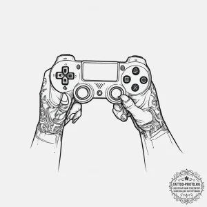 Tattoo sketch a cybernetic hand holding a gam... - эскиз тату (№1754244775_0, 03.08.2025 18:12) — tattoo-photo.ru
