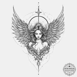 Angel and demon, tattoo line art, dotwork tat... - эскиз тату (№1754246615_0, 03.08.2025 18:43) — tattoo-photo.ru