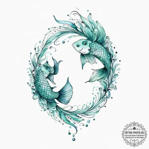 Tattoo design pisces fish, depicted in fluid... - эскиз тату (№1754247235_0, 03.08.2025 18:53) — tattoo-photo.ru