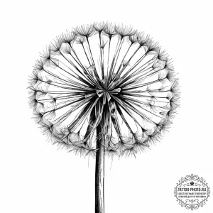 A detailed macro shot of a dandelion seed hea... - эскиз тату (№1754253549_0, 03.08.2025 20:39) — tattoo-photo.ru