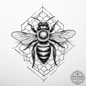 Tattoo sketch a subtle bee with a honeycomb p... - эскиз тату (№1754258410_0, 03.08.2025 22:00) — tattoo-photo.ru