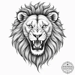 Tattoo design a lion's head roaring protectiv... - эскиз тату (№1754259215_0, 03.08.2025 22:13) — tattoo-photo.ru