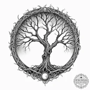 A gnarled, dead tree against a full moon, tat... - эскиз тату (№1754310686_0, 04.08.2025 12:31) — tattoo-photo.ru