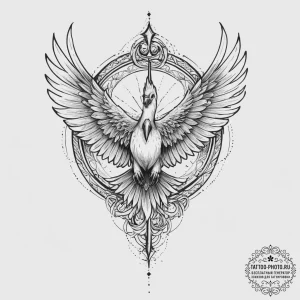 Sirin (mythical bird-woman), tattoo drawing o... - эскиз тату (№1754311487_0, 04.08.2025 12:44) — tattoo-photo.ru