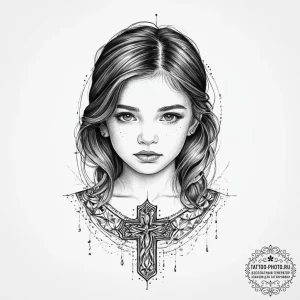 Child's portrait, tattoo sketch design, on a... - эскиз тату (№1754312091_0, 04.08.2025 12:54) — tattoo-photo.ru