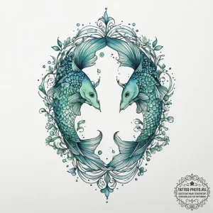 Tattoo design pisces fish, depicted in fluid... - эскиз тату (№1754313699_0, 04.08.2025 13:21) — tattoo-photo.ru