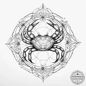 Tattoo design a cancer crab, with a small cha... - эскиз тату (№1754315691_0, 04.08.2025 13:54) — tattoo-photo.ru