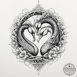 Tattoo design: a pair of swans, sacred to lad... - эскиз тату (№1754318355_0, 04.08.2025 14:39) — tattoo-photo.ru