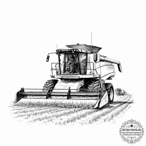 A shot of a farmer driving a combine harveste... - эскиз тату (№1754318557_0, 04.08.2025 14:42) — tattoo-photo.ru
