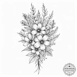 Tattoo design a small bouquet of wildflowers,... - эскиз тату (№1754319986_0, 04.08.2025 15:06) — tattoo-photo.ru