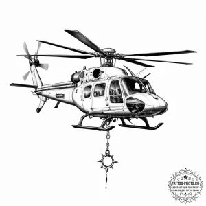 A detailed shot of a helicopter's rotor blade... - эскиз тату (№1754322404_0, 04.08.2025 15:46) — tattoo-photo.ru