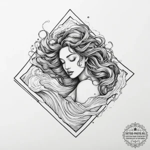 Tattoo sketch aquarius's water flowing as a s... - эскиз тату (№1754324421_0, 04.08.2025 16:20) — tattoo-photo.ru