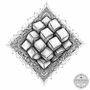 Rubik's cube, concept art for tattoo, rough s... - эскиз тату (№1754325631_0, 04.08.2025 16:40) — tattoo-photo.ru