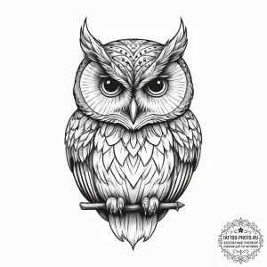 Owl, tattoo drawing outline, on a clean white... - эскиз тату (№1754326647_0, 04.08.2025 16:57) — tattoo-photo.ru