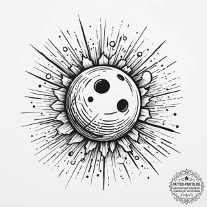 A shot of a bowling ball hitting the pins, an... - эскиз тату (№1754327046_0, 04.08.2025 17:04) — tattoo-photo.ru