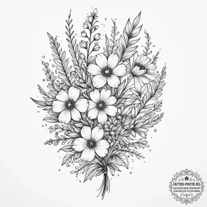 Tattoo design a small bouquet of wildflowers,... - эскиз тату (№1754332309_0, 04.08.2025 18:31) — tattoo-photo.ru