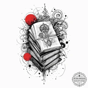 Book, tattoo drawing outline, trash polka tat... - эскиз тату (№1754334344_0, 04.08.2025 19:05) — tattoo-photo.ru