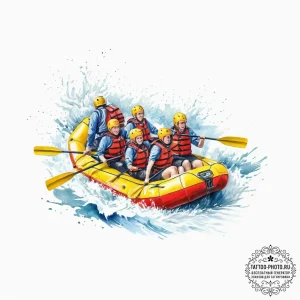 A person white water rafting down a turbulent... - эскиз тату (№1754335158_0, 04.08.2025 19:19) — tattoo-photo.ru