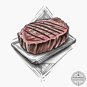 A perfectly grilled steak, sliced to show the... - эскиз тату (№1754336146_0, 04.08.2025 19:35) — tattoo-photo.ru