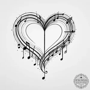 Tattoo design a music note forming a heart.,... - эскиз тату (№1754338141_0, 04.08.2025 20:09) — tattoo-photo.ru