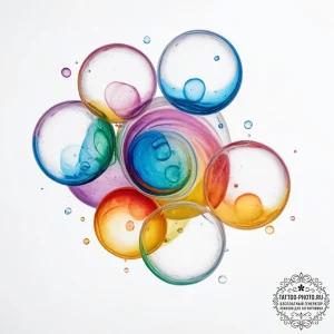 A close-up of soap bubbles, showing the swirl... - эскиз тату (№1754342623_0, 04.08.2025 21:23) — tattoo-photo.ru