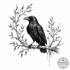 Tattoo sketch: a stylized crow or raven perch... - эскиз тату (№1754343227_0, 04.08.2025 21:33) — tattoo-photo.ru