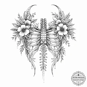 Tattoo sketch a ribcage adorned with delicate... - эскиз тату (№1754344053_0, 04.08.2025 21:47) — tattoo-photo.ru