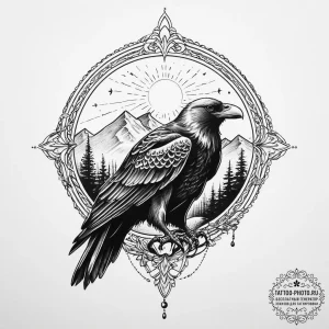 Tattoo design a stylized raven or eagle watch... - эскиз тату (№1754345487_0, 04.08.2025 22:11) — tattoo-photo.ru