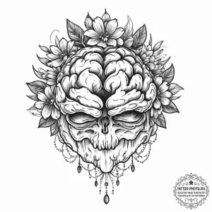 Tattoo sketch a human brain with blooming flo… — эскиз тату (№1754348949_0, 04.08.2025 23:09) — tattoo-photo.ru