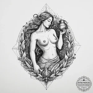 Tattoo sketch a realistic aquarius water-bear… — эскиз тату (№1754349149_0, 04.08.2025 23:12) — tattoo-photo.ru
